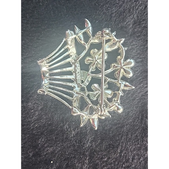 Vintage Lisner Silver Tone Rhinestone Open Work Basket  Flowers Brooch pin‎ - Picture 7 of 9